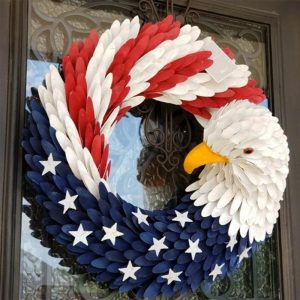 Door Decorated With American Flag Eagle Wreath