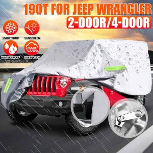 190t Full Car Cover For Jeep Wrangler 2 Door/4 Door Waterproof Anti Uv Sunshade Dust Protector Cover Silver Automobile Cover - Car Covers