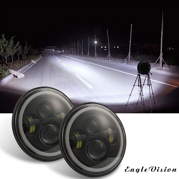 7 inch Round LED Headlight for Jeep Wrangler JK LJ TJ CJ Motorcycle Halo Angel Eye Headlamp with High Low Beam DRL Turn Signal
