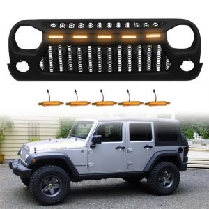 Car Grille Front Mesh For 2007 2018 Jeep Wrangler Jk Black Grille Front Mesh With Led Yellow Light Car Accessories