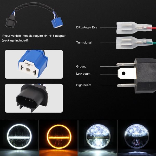 Car Headlight Waterproof Headlight for Jeep Wrangler Automobile LED Headlamp Refit Light Auto Accessories | Car Headlight Bulbs(LED)