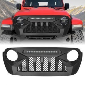 Front Grille Demon Grill W/LED Off Road Lights For Jeep Wrangler JL JT 2018 2021  | Racing Grills