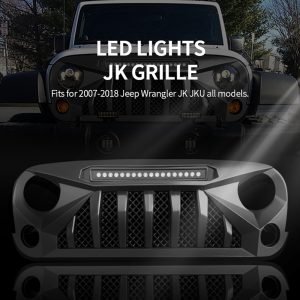 Matte Black Front Mars Grille W/LED Off Road Lights For 2007 2018 Jeep Wrangler JK JKU ABS | Racing Grills