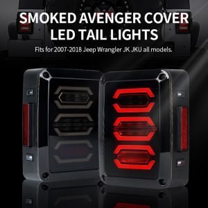 For 2007 2018 Jeep Wrangler JK Rear LED Avengers Smoked Tail Lights W/Brake Reverse Turn Lamp