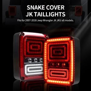 For 2007 2018 Jeep Wrangler JK Rear LED Snake Cover Tail Lights W/Brake Reverse Turn Lamp