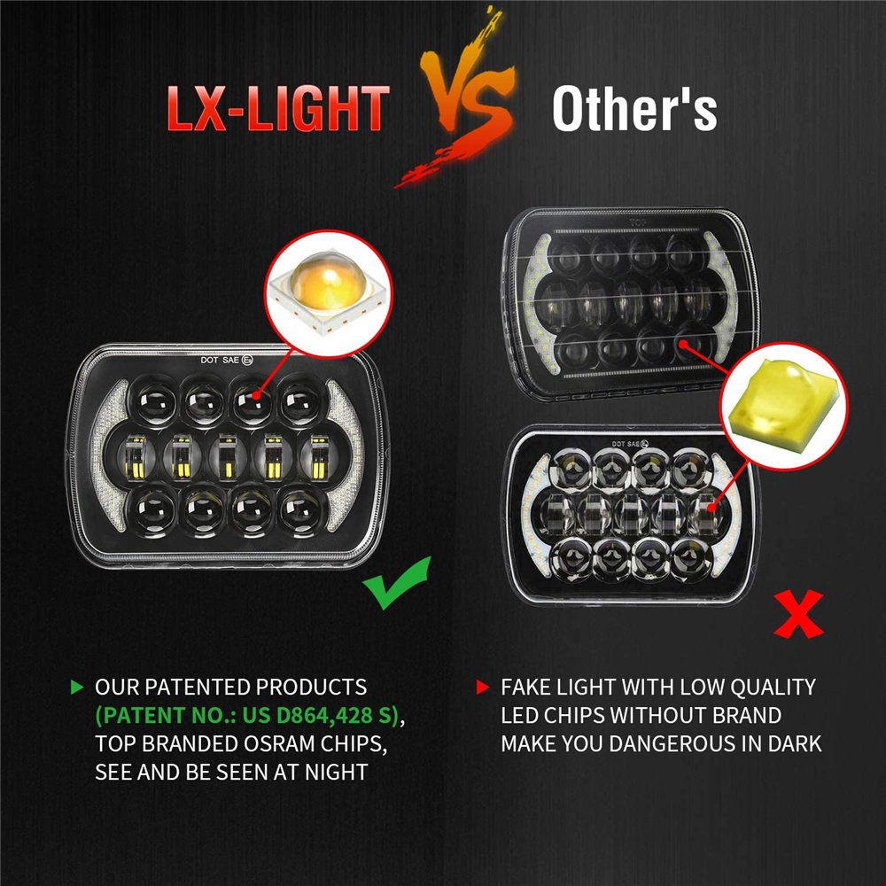 1 Pair 5"X7" 6"X7"105W Osram Rectangular LED Headlights with Angel Eyes DRL for Jeep Wrangler YJ | Headlight Bulbs (LED)