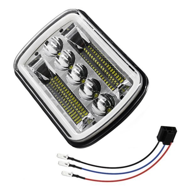 200W 7x6 Puddle Lamp LED Halo Headlight with Hi/Lo Beam DRL Turn Signal for JEEP Wrangler YJ