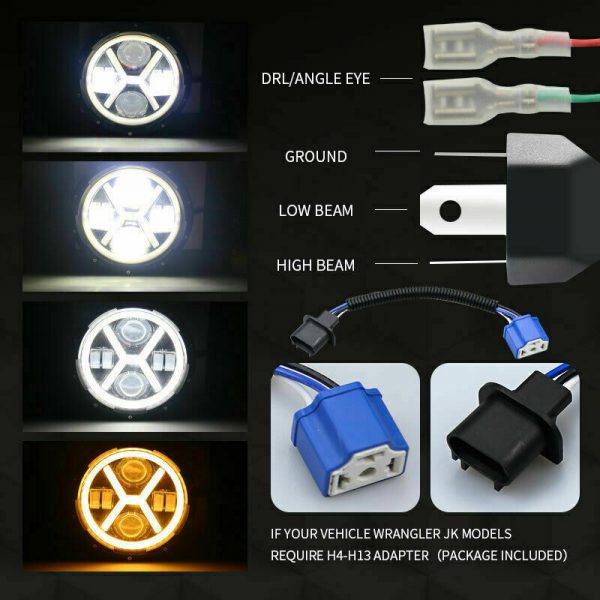 2pcs 7 Inch Round Shaped LED Front Headlight Replacement For Jeep Wrangler JK LJ TJ CJ Headlight Bulbs(LED)