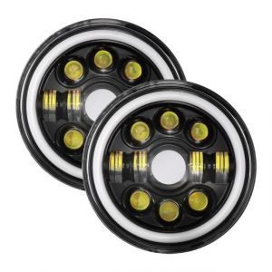 7inch Round LED Headlight Jeep Daytime Running Light Double Angel Eyes for Jeep Wrangler/CJ