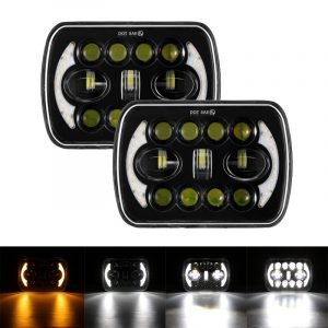 7x6 5x7 Inch Car Led Headlight Halo Drl For Jeep Wrangler Yj 1986-1995 Off-road Vehicles Daytime Running Lights