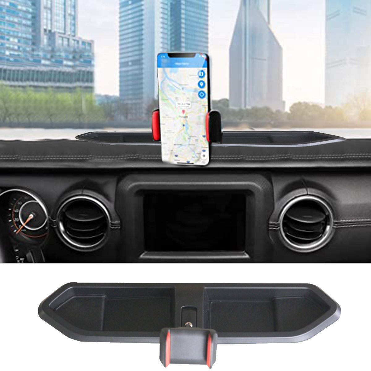Phone Holder Stoage Tray Rotation Non slip Phone Mount Storage Box Compatible with Jeep Wrangler Dashboard Cell Phone Holder