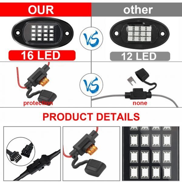Waterproof Rgb Led Rock Light Underglow Neon Led Light Kit Bluetooth App Remote Control Music Lamps For Jeep