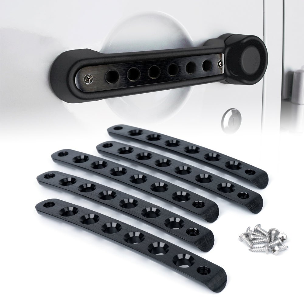 Xprite Brushed Aluminum Door Handle Trim Inserts for 07-18 Jeep Wrangler JK | Black | 5PC