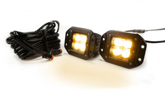 2-INCH SQUARE FLUSH MOUNT CREE LED LIGHTS - (PAIR | CHROME SERIES WHITE/AMBER) WITH DUAL LEAD HARNESS