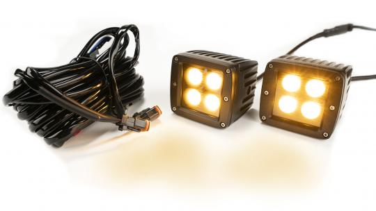 2-INCH SQUARE CUBE CREE LED LIGHTS - (PAIR | BLACK SERIES WHITE/AMBER) WITH HARNESS 79903