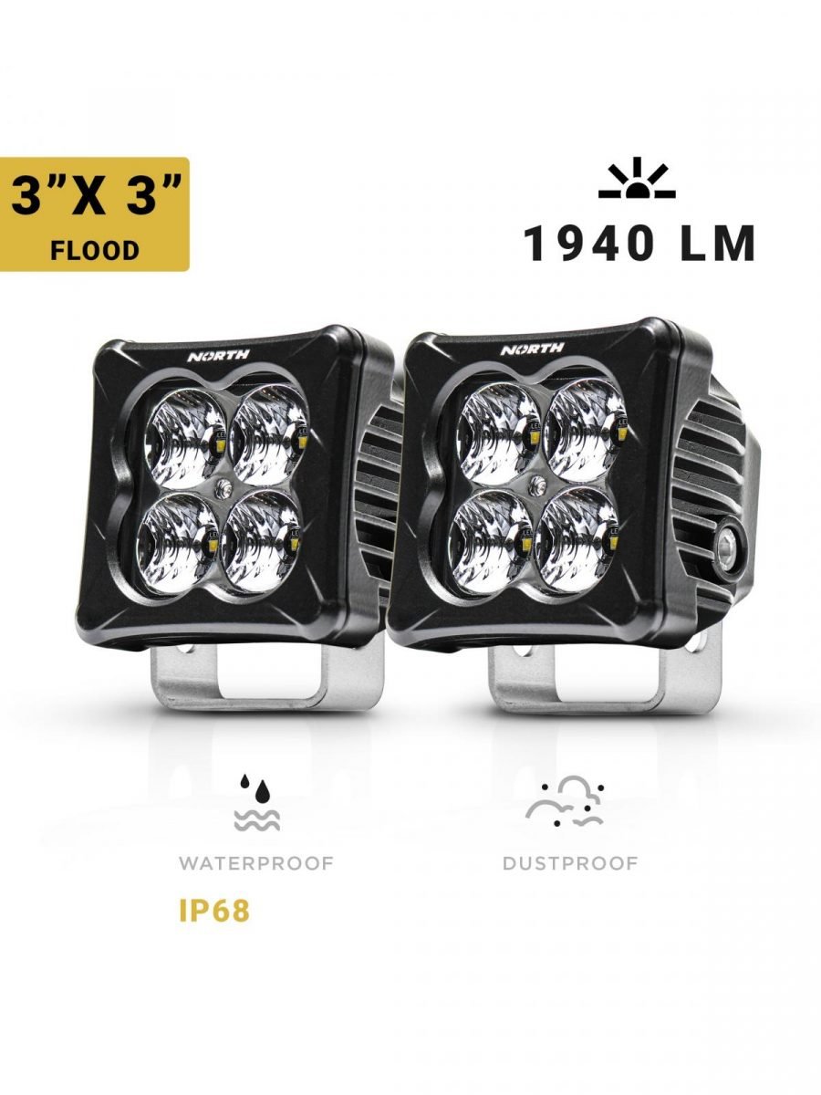3 Inch Cube Pod Light with 2 Inch LED Lights Flood Beam Pair North Lights