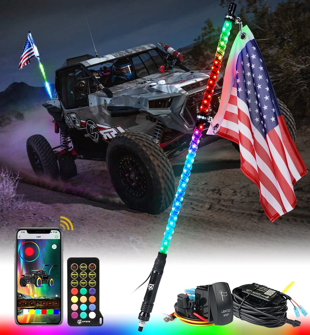 Spiral RGB LED Flag Pole Whip Light with Remote Control & Bluetooth | Vertigo Series | 5ft | 1PC