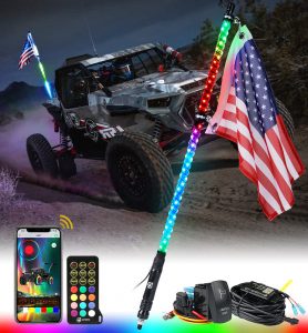 Spiral RGB LED Flag Pole Whip Light with Remote Control & Bluetooth | Vertigo Series | 3ft | 2PC