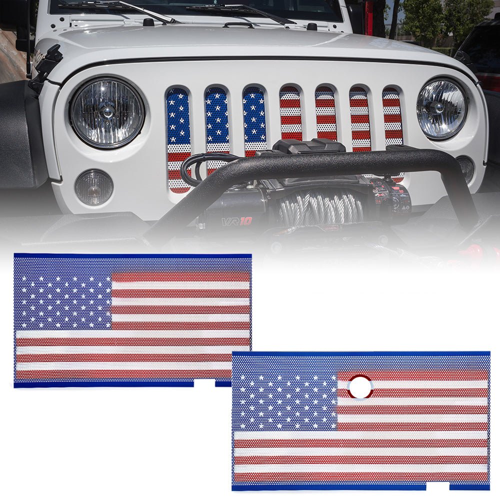 Xprite Mesh Insert with USA Flag For Jeep Wrangler JK 2007-2018 Stock Grille | Without Lock Hole