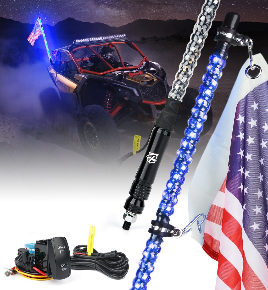 Spiral LED Flag Pole Whip Light with Remote Control | Twister Series | 4ft | 2PC | Red