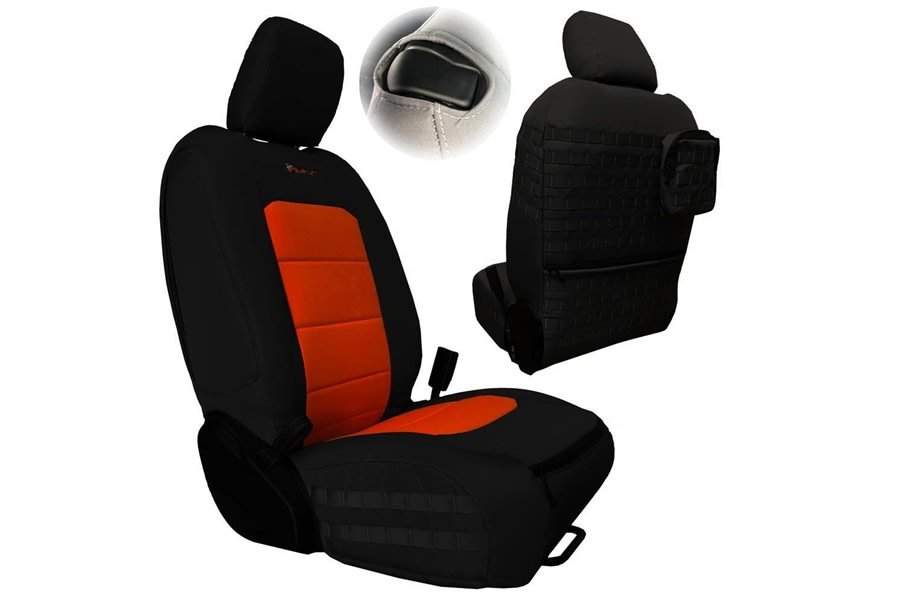 Bartact Tactical Series Front Seat Covers, SRS Air Bag and Non-Compliant - Black/Orange  - JL 2Dr