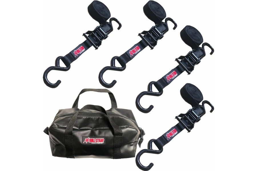 Bartact Bull Straps 1in x 12ft Medium Duty Ratchet Straps w/Recovery Bag - Set of 4