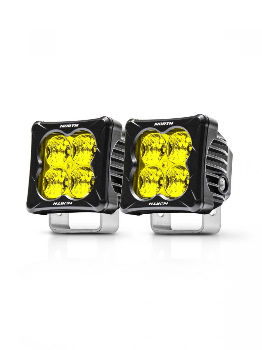 3 Inch Cube Pod Light with 2 Inch LED Lights Flood Beam Pair - Gold Amber -
