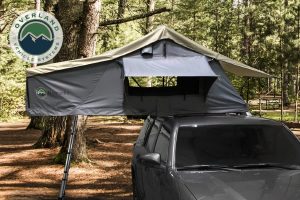 Overland Vehicle Systems Nomadic 2 Extended Roof Top Tent - Dark Gray Base W/Green Rain Fly & Black Cover, Black Aluminum Base, Black Ladder