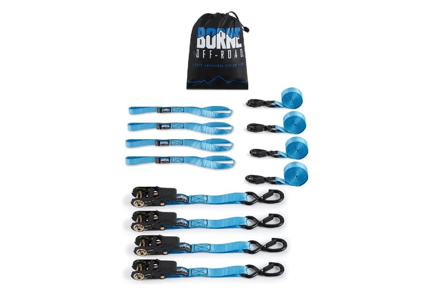 Borne Off Road Medium-Duty Ratchet Tie-Down Kit 4-Pack, Blue