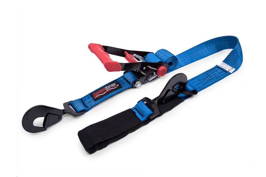 SpeedStrap 2in x 8ft Rachet Tie Down w/ Twisted Snap Hooks and Axle Strap Combo, Blue
