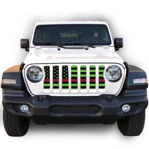 Jeep JL/Gladiator Grill Inserts 18-Up Wrangler JL 20-Up Gladiator Black Green Thin Red Line Under The Sun Inserts