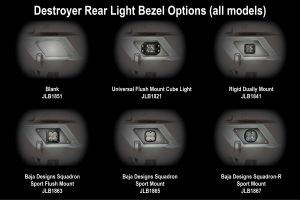 LOD Destroyer Rear Light Bezel Options, Rigid D-Series Flush Mount lights Black Powder Coated  - JL