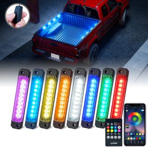 Xprite Focal Series Truck Bed Bluetooth and Remote Control RGB LED Light 8 Pod Set w/ Switch