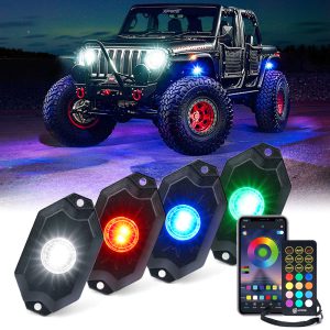 Xprite Trophy Series RGB + Pure White LED Rock Lights with Bluetooth and Remote Control