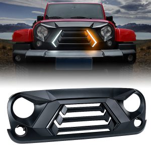 Xprite Vader Series Grille with Turn Signal and Daytime Running Lights for 2007-2018 Jeep Wrangler JK JKU