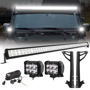 52" Light Bar & 2 Pods work lights & All Brackets Kit for 2007-2018 Jeep Wrangler JK