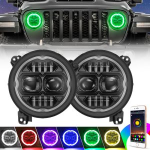 Explore Series 9 Inch RGBW LED Headlights Bluetooth Controlled for 2018-2024 JL and JT
