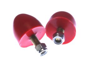 Universal Bump Stop Set; Red; Smaller Bullet Shaped; H-1 9/16 in.; 1.5 in. Dia.; Incl. 2 Per Set; Performance Polyurethane;