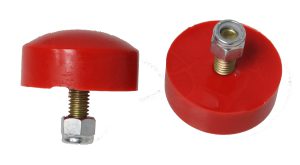 Universal Bump Stop Set; Red; Button Head Style; H-1 in.; Dia. 2 in.; Incl. 2 Per Set; Performance Polyurethane;