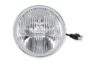 Holley Retrobright LED Headlight; 7 in. Round; Modern White; Polycarbonate Lens; Cast Aluminum; 5700K; H4 Connector; 2000lm Low/3000lm High;
