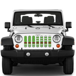 Jeep JK Grill Inserts 08-18 Wrangler JK White Green Thin Red Line Under The Sun Inserts