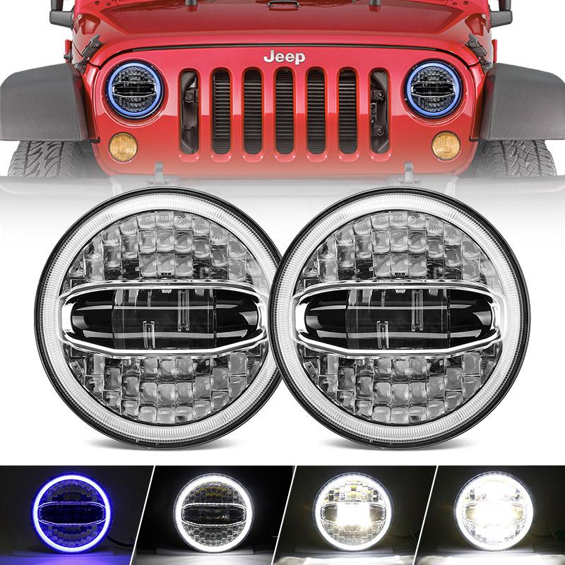 7 Inch LED Headlight With White and Blue Halo DRL High Low Beam For 1997-2018 Jeep Wrangler JK/TJ/CJ/LJ/JL & Gladiator JT