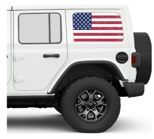Distressed Old Glory For 07-Pres Wrangler JK/JL Unlimited Rear Side Windows Printed Vinyl Under The Sun Inserts