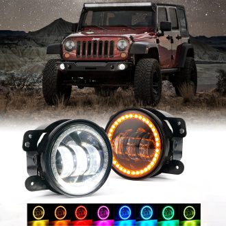 Xprite G2 4" LED Fog Light With RGB Halos with Bluetooth and Remote Control for 2007+ Jeep Wrangler JK/JL/JT