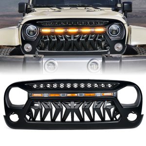 Xprite Venom Series Replacement Grille with LED Running Lights for Jeep Wrangler 2007-2018 JK