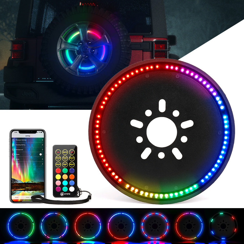 Xprite Spare Tire RGB LED Brake Light with Remote Control & Bluetooth For 2007-2018 Jeep Wrangler JK