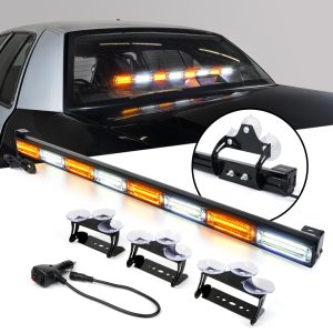 Xprite 35" White/Amber G2 Vigilante Series 40W Traffic Advisor COB LED Strobe Light Bar with Suction Cup Brackets