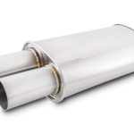 STREETPOWER Oval Muffler; 3.0 in. Round Straight Cut Tip; 2.50 in. Inlet I.D.; 304 Stainless Steel; Brushed;