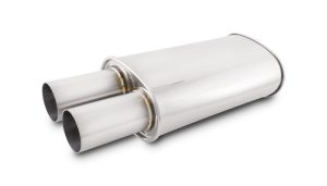 STREETPOWER Oval Muffler; 3.0 in. Round Straight Cut Tip; 2.50 in. Inlet I.D.; 304 Stainless Steel; Brushed;