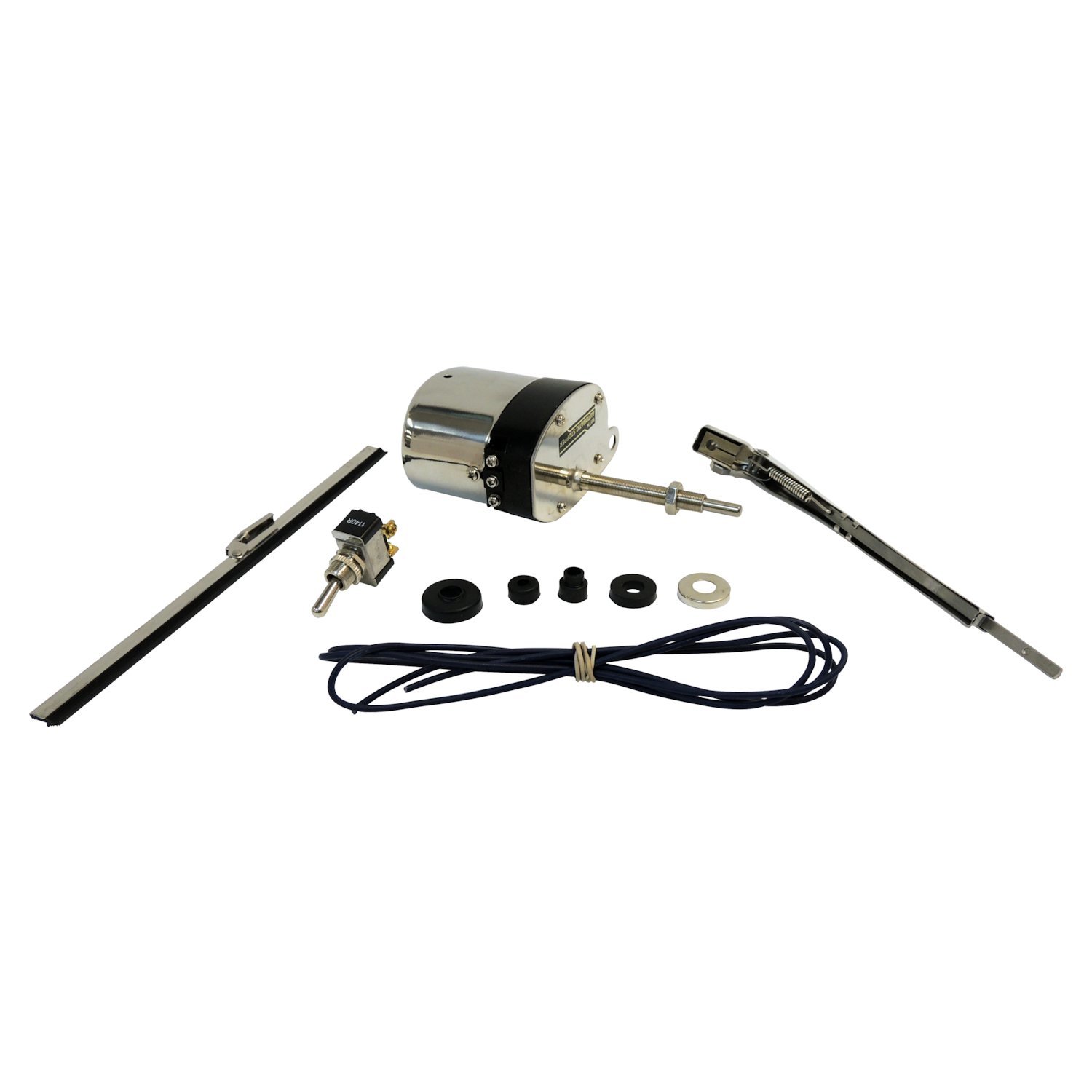 Wiper Motor Kit; Incl. Motor/Arm/Blade/Mounting Grommets; 12V; Stainless;